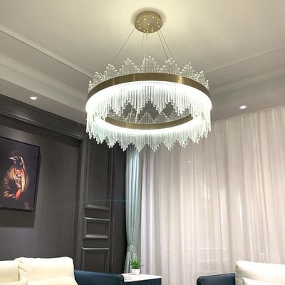3000K To 6500K Modern Luxury Ceiling Lights Brass Gold Crystal Chandelier Double Rimmed