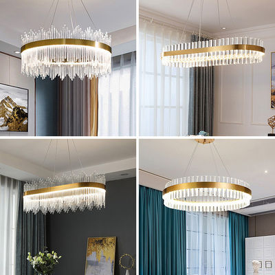 3000K To 6500K Modern Luxury Ceiling Lights Brass Gold Crystal Chandelier Double Rimmed