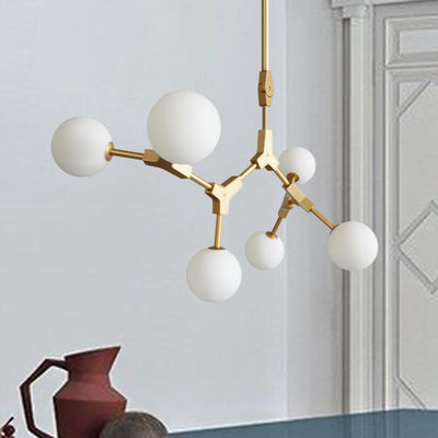 Detachable Pole Glass Pendant Lamps G9 Milk Glass Chandelier Branch Type