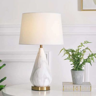 Study Bedside Fabric Shade White Ceramic Table Lamp Base D35*H63CM E27 85lm/W