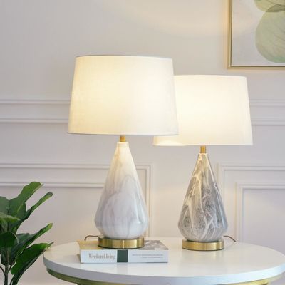 Study Bedside Fabric Shade White Ceramic Table Lamp Base D35*H63CM E27 85lm/W
