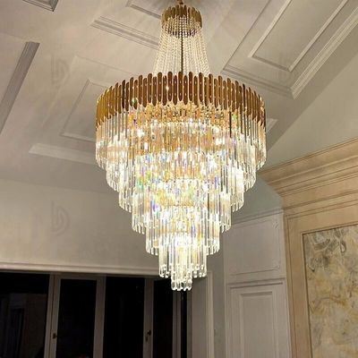 E12 Rustproof Modern Crystal Lobby Chandelier Brushed Gold Dining Room Chandelier ISO9001