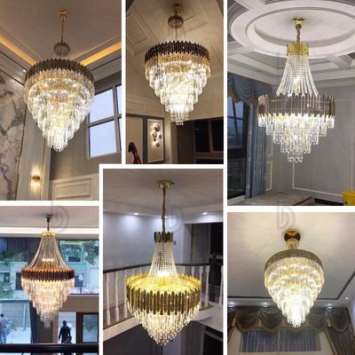 E12 Rustproof Modern Crystal Lobby Chandelier Brushed Gold Dining Room Chandelier ISO9001