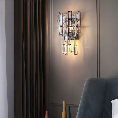 AC220V Stainless Steel Modern Crystal Wall Lights Clear Tiered Crystal Wall Sconce
