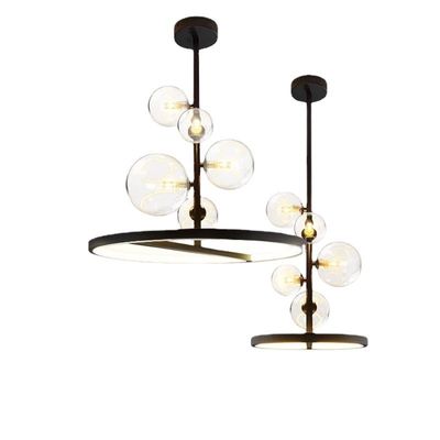 Modern Nordic Hanging Led Lamp Glass Pendant Lamps Dia28/48cm With Long Pole