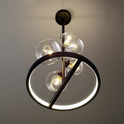 Modern Nordic Hanging Led Lamp Glass Pendant Lamps Dia28/48cm With Long Pole