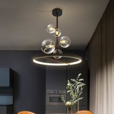 Modern Nordic Hanging Led Lamp Glass Pendant Lamps Dia28/48cm With Long Pole