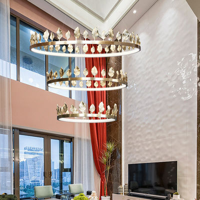 Dia40cm Dia60cm Copper Brass Leaf Pendant Chandelier Lights Tricolor Anti Rust