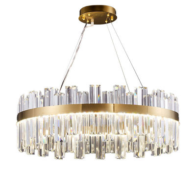 Tricolor Round Shape Chandelier Crystal Ceiling Light Fixture With Metal Ceiling Plate