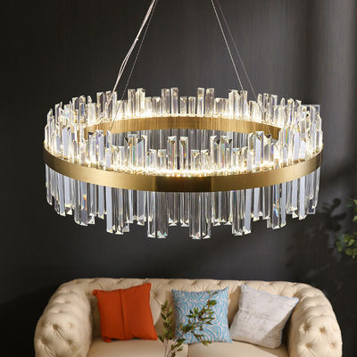 Tricolor Round Shape Chandelier Crystal Ceiling Light Fixture With Metal Ceiling Plate