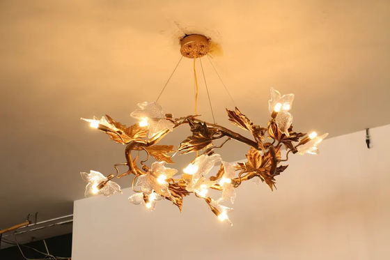 H65 Copper Body Art Glass Maple Leaf Pendant Chandelier Lights Modern ISO9001