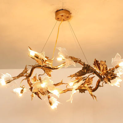 H65 Copper Body Art Glass Maple Leaf Pendant Chandelier Lights Modern ISO9001