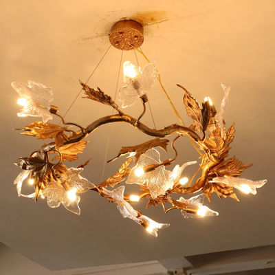 H65 Copper Body Art Glass Maple Leaf Pendant Chandelier Lights Modern ISO9001