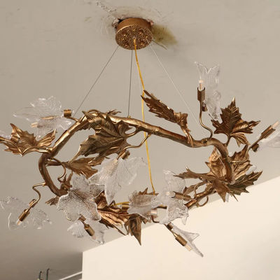 H65 Copper Body Art Glass Maple Leaf Pendant Chandelier Lights Modern ISO9001