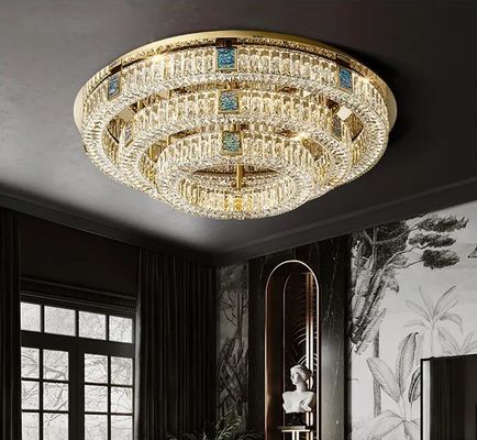 45W 75W 135W Circular Crystal High Ceilings Chandeliers Light Crystal Round Lamp