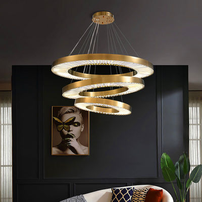 Brushed Brass Dimmable Three Ring LED Modern Ring Chandelier 110V To 240V