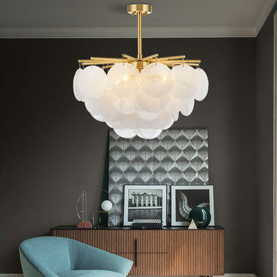 White Frosted Glass Disk Chandelier Glass Pendant Lamps E27 60w For Kitchen ODM