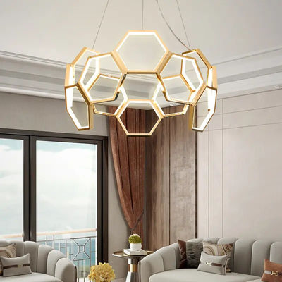 Hexagon LED Acrylic Commercial Chandelier Modern Decorative Lamps Originality Strong Bearing Capacity