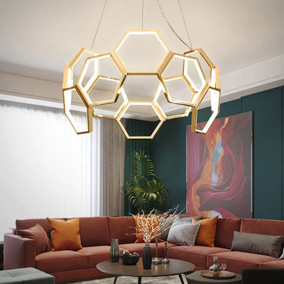 Hexagon LED Acrylic Commercial Chandelier Modern Decorative Lamps Originality Strong Bearing Capacity