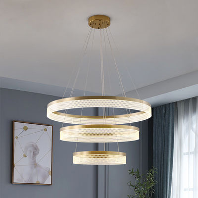Tricolor Modern Ring Chandelier Dimmable Double Ring Pendant Light With Acrylic Lampshade