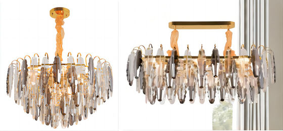 Customised Crystal Smoke Grey Pendant Light Rustproof For Senior Club