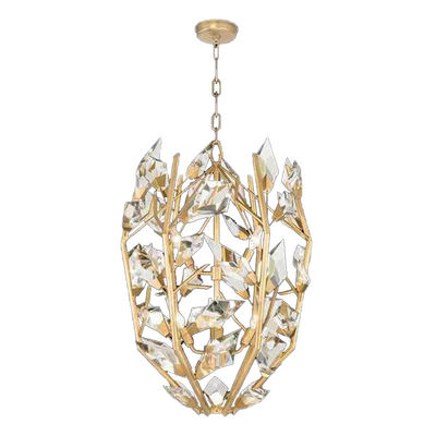 Round Creative Modern Crystal Chandelier With Gold Finish Hand Cut Faceted Crystal Leaves
