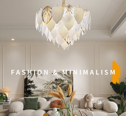 E14 Electroplating Crystal Glass Entryway Chandelier With Glass Leaves