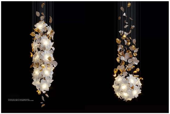 Copper + Imitation Jade Flowers Light Luxury Hotel Loft Villa Crystal Staircase Chandelier