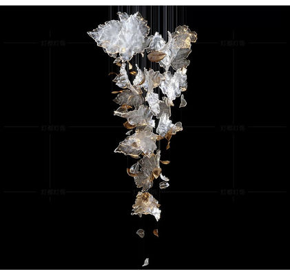 Hotel Lobby Maple Leaf Chandelier Engineered Custom Lighting Fixtures With Glass Hangings