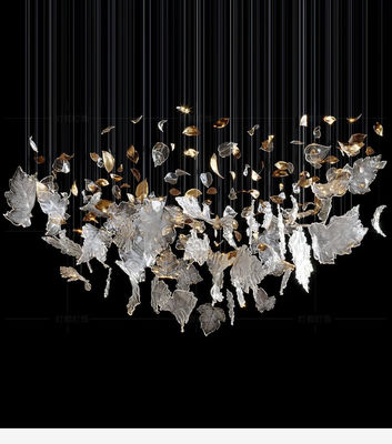 Hotel Lobby Maple Leaf Chandelier Engineered Custom Lighting Fixtures With Glass Hangings