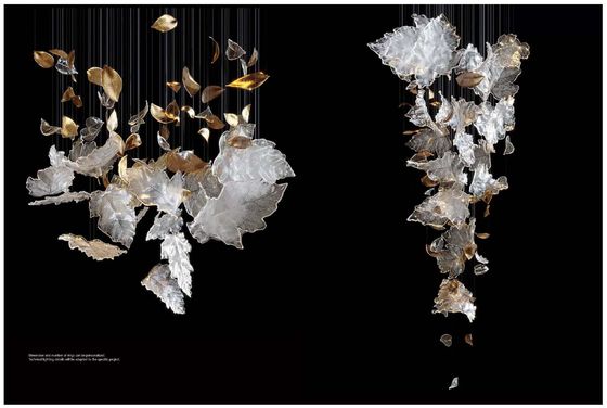Hotel Lobby Maple Leaf Chandelier Engineered Custom Lighting Fixtures With Glass Hangings