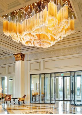 Luxury Golden Transparent Rectangular Crystal Extra Large Chandeliers Made To Order