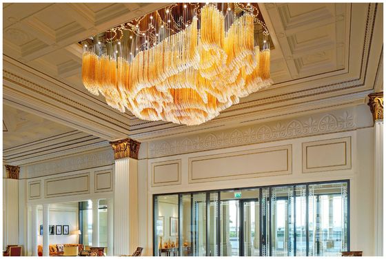 Luxury Golden Transparent Rectangular Crystal Extra Large Chandeliers Made To Order
