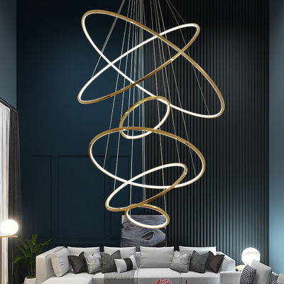 Three Color Dimming LED Modern Ring High Ceilings Chandeliers Custom Service