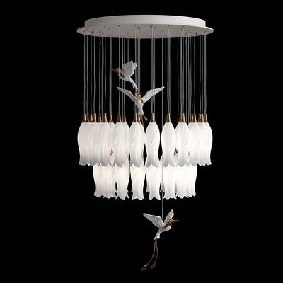 Ceramic Flower Bud Chandelier High Ceilings Chandeliers With Exquisite Ceramic Bird Pendant