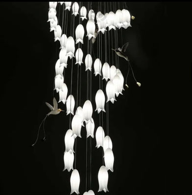 New Design High Ceiling Decor Luxury Chandeliers Modeling Villa Staircase Ceramic Flower Pendant Light