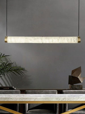 Modern Minimalist Designer Creative Long Cylinder Natural Alabaster Hanging Lights Luxury LED Restaurant Bar Decoration Alabaster Lights