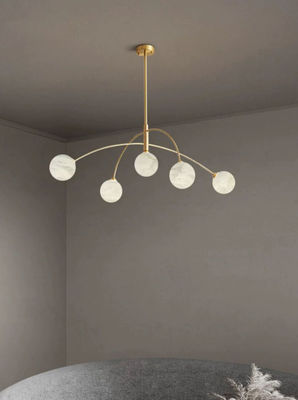 Postmodern Creative Fashion Brass Living Room Chandelier Simplicity Light Luxury Hotel Bedroom Alabaster Pendant Light