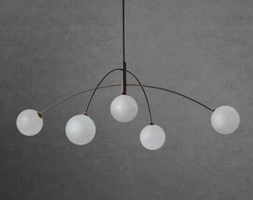 Postmodern Creative Fashion Brass Living Room Chandelier Simplicity Light Luxury Hotel Bedroom Alabaster Pendant Light