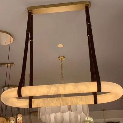 Luxury Leather Chandelier Marble Circle Kitchen Living Room Creative Art Alabaster Light Hanging Lamp