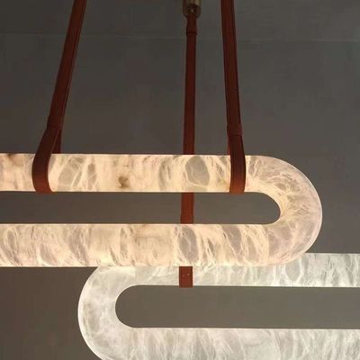 Luxury Leather Chandelier Marble Circle Kitchen Living Room Creative Art Alabaster Light Hanging Lamp