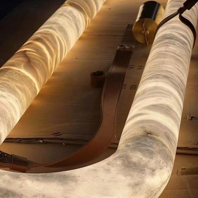 Luxury Leather Chandelier Marble Circle Kitchen Living Room Creative Art Alabaster Light Hanging Lamp