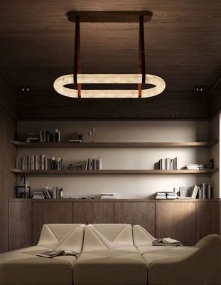 Luxury Leather Chandelier Marble Circle Kitchen Living Room Creative Art Alabaster Light Hanging Lamp