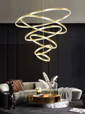 Six Rings Gold Acrylic Chandelier Led Chandelier Modern Living Room Staircase Ceiling Room Luxurously Decorated