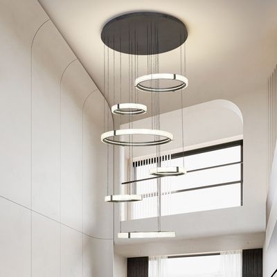 Nordic Indoor Villa Big Lighting Chandelier Modern Creative Ring Hollow Rotating Pendant Light
