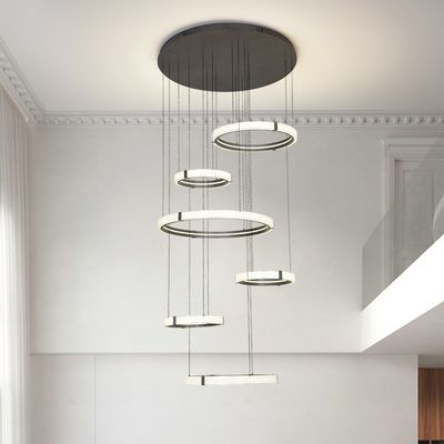 Nordic Indoor Villa Big Lighting Chandelier Modern Creative Ring Hollow Rotating Pendant Light