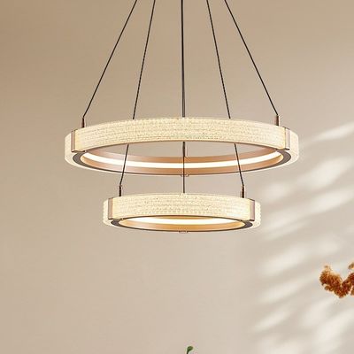 Modern Nordic Crystal Chandelier Creative Double Ring Hanging Chandelier Dimmable 3CCT LED Sand Iron Acrylic Large Room Decoration