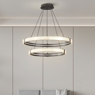 Modern Nordic Crystal Chandelier Creative Double Ring Hanging Chandelier Dimmable 3CCT LED Sand Iron Acrylic Large Room Decoration