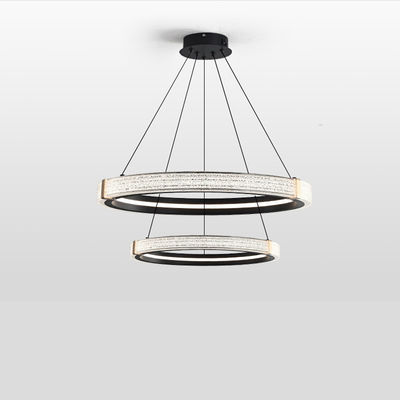 Modern Nordic Crystal Chandelier Creative Double Ring Hanging Chandelier Dimmable 3CCT LED Sand Iron Acrylic Large Room Decoration