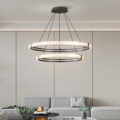 Modern Nordic Crystal Chandelier Creative Double Ring Hanging Chandelier Dimmable 3CCT LED Sand Iron Acrylic Large Room Decoration